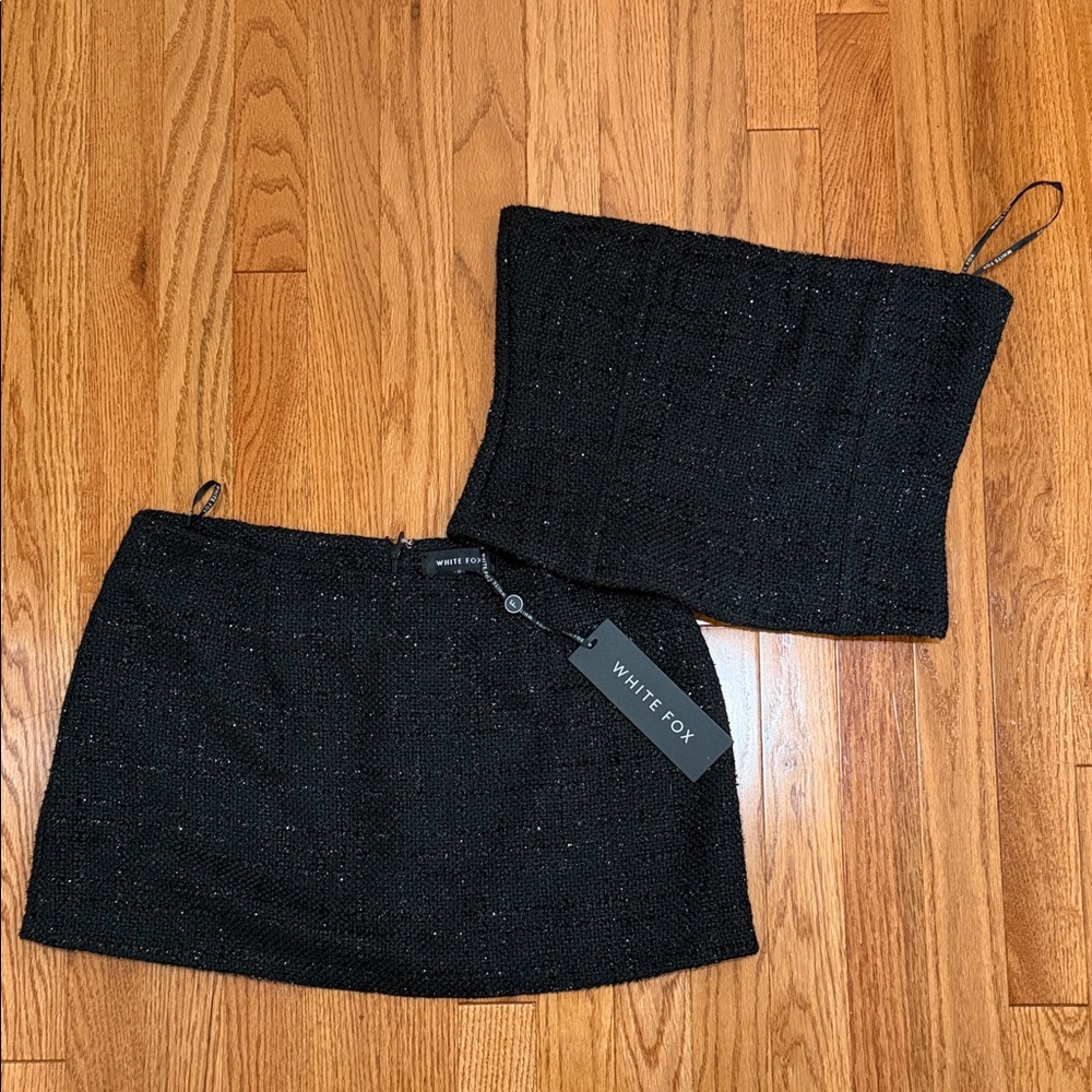 White Fox Black Skirt Set